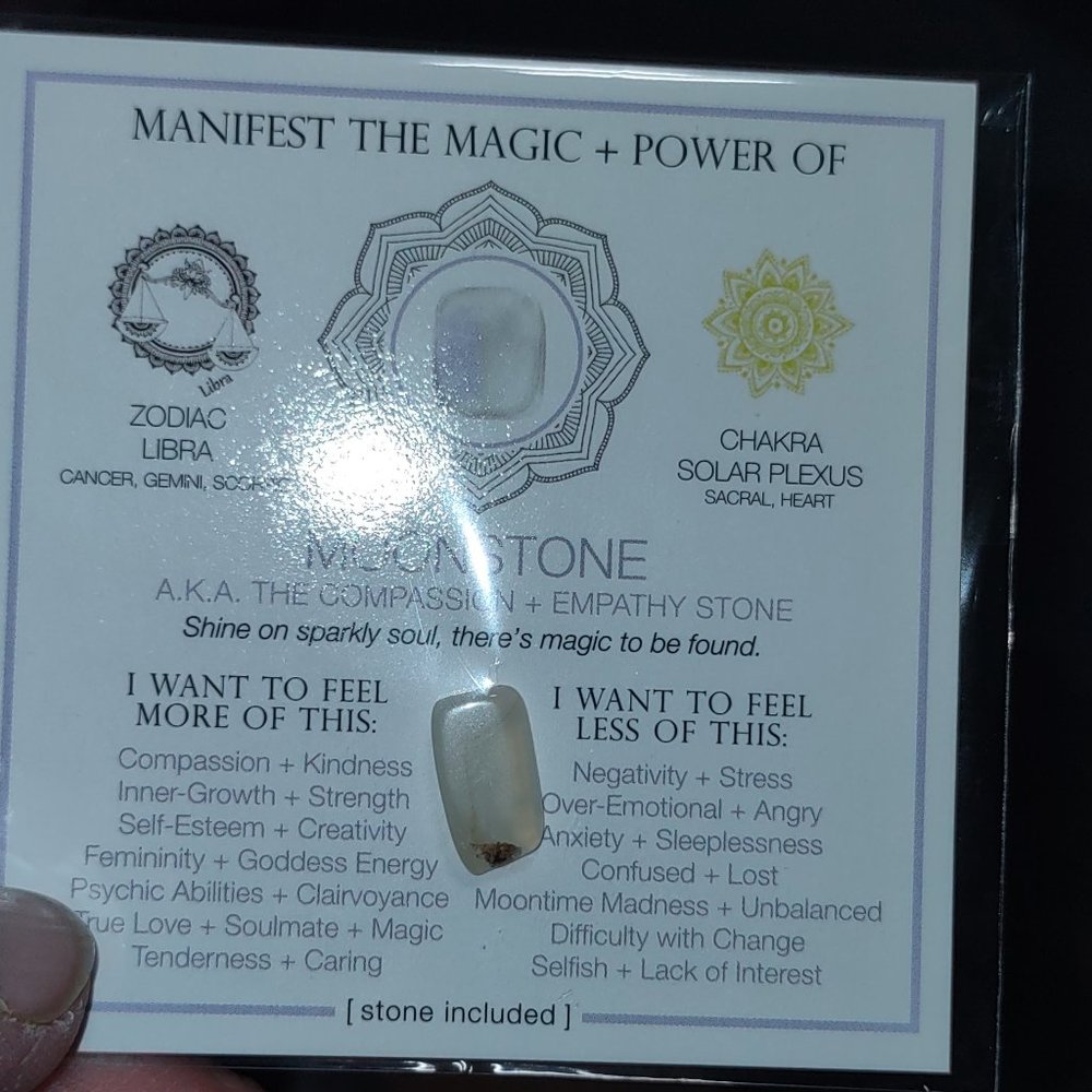 Crystal with Information Card -MOONSTONE - THE COMPASSION & EMPATHY STONE